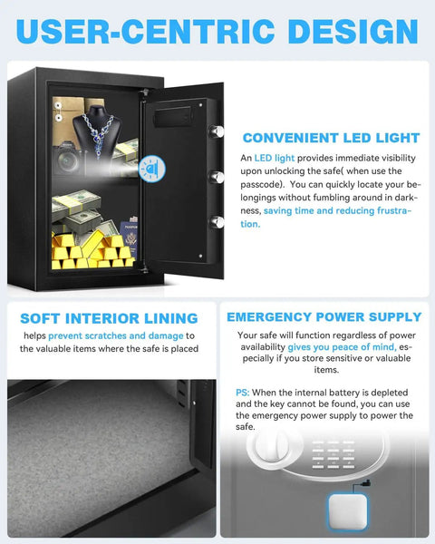 Big Ol 2.5 Cu Ft Fireproof Waterproof Safe Box For Documents And Valuables With Digital Keypad, Emergency Battery, Combination Lock and LED light