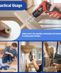 Person using a power tool on wood with a 125 Piece Furniture Cam Lock Kit With Eccentric Wheel Connectors Hella Sturdy Cabinet Drawer Hardware Set Rock Solid Fittings For No Sweat Woodworking Jobs And Smooth Home Repairs Around The House Today.
