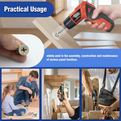 Person using a power tool on wood with a 125 Piece Furniture Cam Lock Kit With Eccentric Wheel Connectors Hella Sturdy Cabinet Drawer Hardware Set Rock Solid Fittings For No Sweat Woodworking Jobs And Smooth Home Repairs Around The House Today.