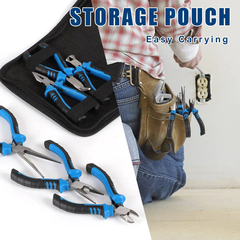 Six Piece Mini Pliers Set with Precision Tools in pouch and holster for electronics, DIY, and crafting projects