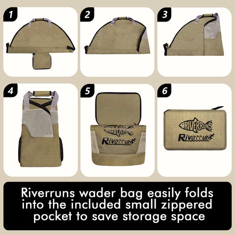 Vented Mesh Wader Bag With Foldable Changing Pad for Fishing and Hunting Gear, Khaki, Foldable Compact Design