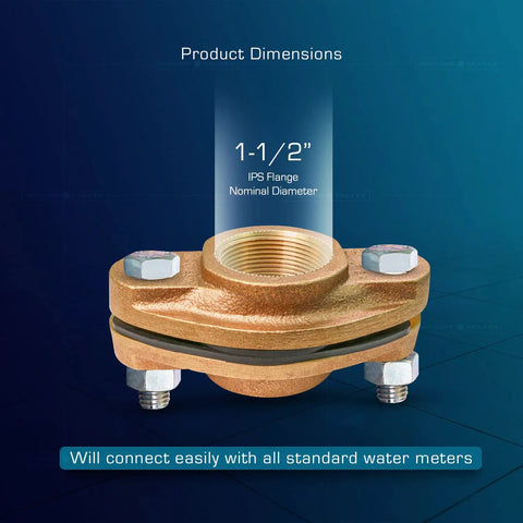 All In One Bronze Water Meter Hardware Kit With 1 1/2 Inch FIP Connection Includes 2 Flanges 2 Gaskets 4 Nuts 4 Bolts Lead Free Durable Universal Fit Leak Free Connections Oval Design
