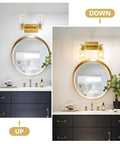 Two Light Brushed Gold Vanity Light With Fluted Glass Shade For Modern Bathroom Over Mirror Dope Gold Vanity Fixtures display