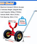 2 Piece Heavy Duty Pipe Transport Cart For Job Sites Zero Sweat Hauling Frame Rolls Like A Dream Smooth Moving Dolly with rubber wheels.
