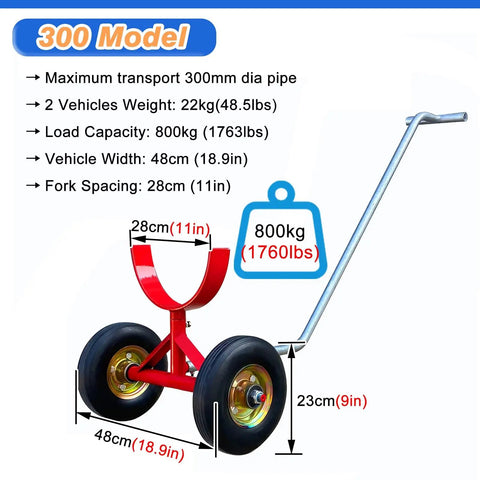 2 Piece Heavy Duty Pipe Transport Cart For Job Sites Zero Sweat Hauling Frame Rolls Like A Dream Smooth Moving Dolly with rubber wheels.