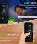 Green Laser Measuring Tool With Handy Angle Sensor 4 Way Rotating Color LCD Vibration Alert Up To 328 Feet Range Auto Screen Rotation For Easy Reading From Any Angle mute and vibration view