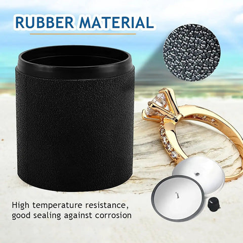 Electric Rock Tumbler Kit With Leakproof Rubber Barrel Quiet Motor Easy Settings Pro Grade Durable Build For Polishing Crystals Stone Glass Metal Starter Friendly For Beginners And Pros, black rubber barrel shown with a ring and grit.