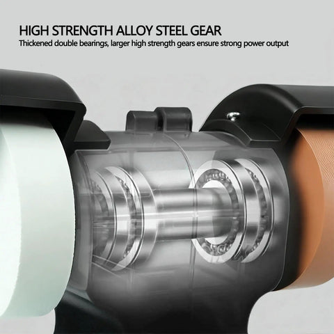 Close-up of LiebeWH Mini Bench Grinder With 2 Grinding Wheels And Polishing Attachments, showcasing the high strength alloy steel gear.