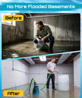 Before and after showing Automatic Submersible Water Pump With Smart Float Switch Delivers 5548 GPH handling basement water removal seamlessly.