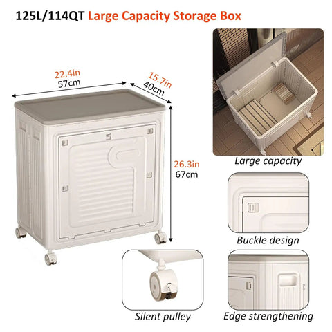 Roomy Foldable Clothes Storage Bin With Tight Seal Lid And Easy Roll Wheels, 125 Quart Heavy Duty Closet Organizer, large capacity with silent wheels.