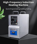 Commercial Grade 15Kw High Frequency Induction Welding Heater With Digital Touch Panels And Zero Hassle Water Cooling For Industrial Quenching Annealing Brazing Rock Solid Framework at an angle, showcasing digital controls.