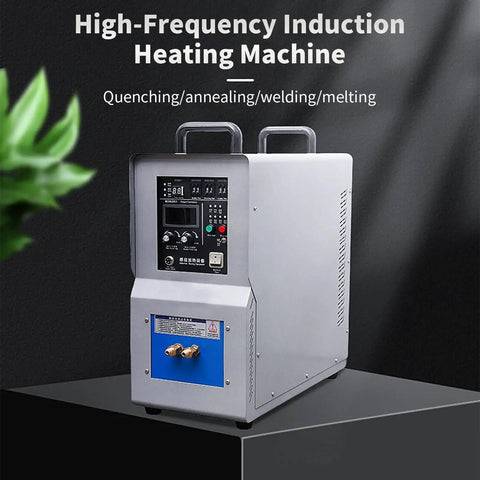 Commercial Grade 15Kw High Frequency Induction Welding Heater With Digital Touch Panels And Zero Hassle Water Cooling For Industrial Quenching Annealing Brazing Rock Solid Framework at an angle, showcasing digital controls.