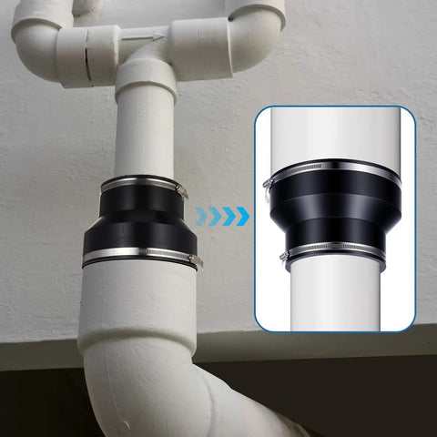 2 Pack 8 Inch To 6 Inch Flexible Rubber Pipe Coupling Reducer With Stainless Steel Clamps For Cast Iron PVC Steel Plastic Lead Pipe Connector Easy Install For Home Plumbing Projects on vertical drain pipe
