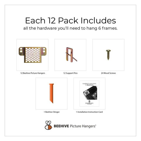 Heavy Duty Picture Hangers Kit For Wood Frames And Canvases On Drywall, Fully Adjustable, components overview, 50 pcs, 20 lb capacity