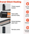 Outdoor Patio Heater With Remote Control And Built In Temperature Control 1500W Hanging Or Ceiling Or Wall Mounted For Indoor And Outdoor Use IP55 Weatherproof Black with aluminum alloy and stainless steel mesh