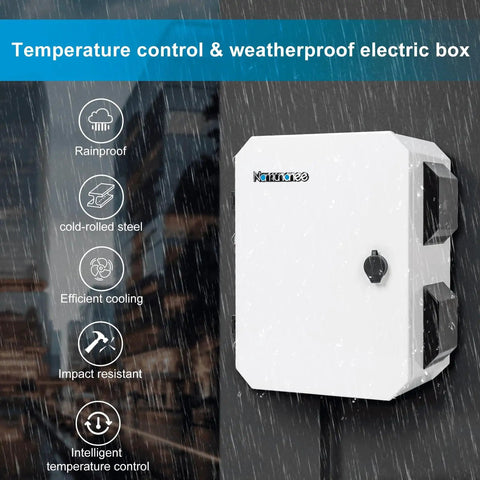 Rugged Outdoor Electrical Box With Thermostat And Fan For Real Weatherproof Protection, IP65 Rated, mounted in rain