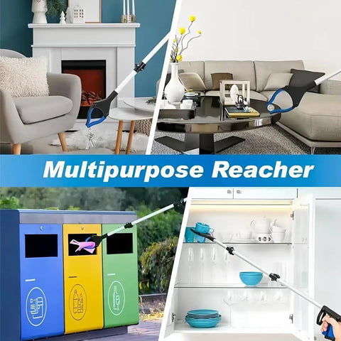 43 Inch Long Reach Grabber Tool With Foldable Design, 360 Degree Rotating Jaw And Magnetic Pickup, Extra Long Trash Picker Upper, Lightweight Senior Friendly Reacher For Cleaning And Pickup, Blue