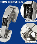 Close-up view of an 8 Piece Soft Close Cabinet Hinge showing buffer closure and durable design for kitchen cupboard door hardware.