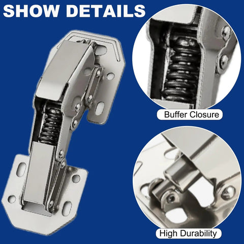 Close-up view of an 8 Piece Soft Close Cabinet Hinge showing buffer closure and durable design for kitchen cupboard door hardware.