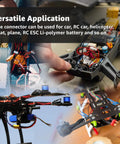 Collage of RC vehicles using a 70-Piece RC Connector Kit With T Plug XT60 XT90 EC3 EC5 Male And Female Adapters and silicone wires