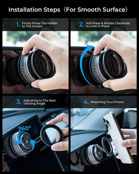 Installation steps for Upgraded 360 Degree Rotation Vacuum Magnetic Phone Holder Stand For MagSafe with suction cup.