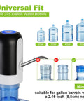 Portable 5 Gallon Water Pump Dispenser With Rechargeable Built In Battery Electric Drinking Water Pump For Camping Kitchen Home Office Grab And Go One Button Operation with size compatibility chart