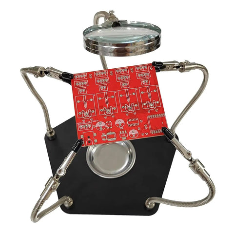 Soldering Helping Hands With 3X Magnifier And 360 Degree Rotating Alligator Clips Adjustable Third Hand Tool With Storage Tray