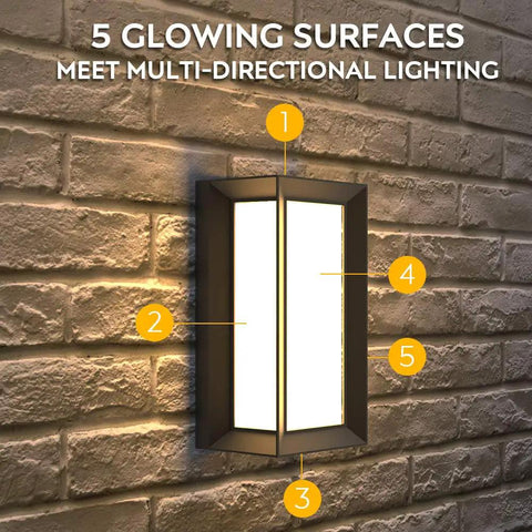 Outdoor Wall Porch Light Modern Exterior LED Sconce 24W Matte Black Wall Fixture with multi-directional lighting on brick