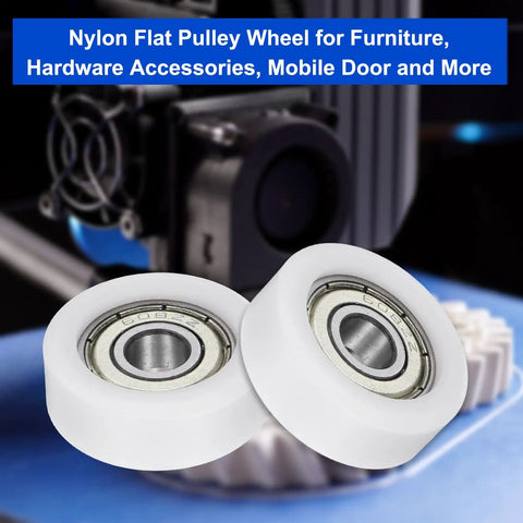4 Pack Silent Roller Bearings 608ZZ Double Shielded Smooth Operator Pulley Wheels 8X30X11mm Nylon Idler Sleeves For Furniture And Home Repairs Glides Like A Breeze In White - Close-up of two nylon flat pulley wheels.