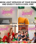Home Sweet Home Neon Sign wall art for bedroom and living room with dimmer switch, elevating cozy vibes in apartment decor.