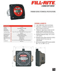 Product specifications for 1 Inch Digital Nutating Disc Fuel Transfer Meter with cast aluminum and nickel-plated exterior.