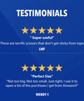 Customer testimonials for 5-Inch Non-Stick Titanium Scissors With Glide Adjust Technology, praised for utility and perfect size.