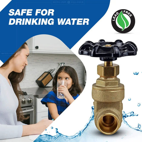 Heavy Duty 1/2 Inch Gate Valve With Sweat Connection In Cast Brass Lead Free Dezincification Resistant Corrosion Resistant