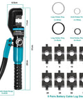 Pro Grade 10 Ton Hydraulic Crimping Tool With 9 Dies for Battery Cables and Wire Rope Crimper, multiple die sizes shown