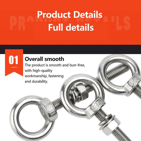 Heavy Duty Eye Bolts Set In 304 Stainless Steel M16 With Male Thread, lifting ring bolts with lock nuts and washers