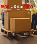 Six Inch Kingpinless Polyurethane Swivel Caster With Reinforced Steel Core 1500 Pound Heavy Duty Rating on a pallet with boxes.