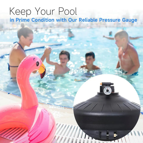 Replacement Pool Filter Pressure Gauge For Back Mount DE Sand And Cartridge Filters And ProGrid XStream SwimClear Systems 190059 Dial Gauge Replacement Part For Home Outdoor Pools Beef Up Your Pool Game on poolside with float.