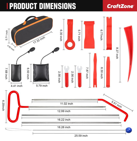 Dimensions of 15 Piece Stainless Steel Car Repair Tool Kit With Carrying Bag For Vehicle Maintenance And Quick Fixes Pro Grade