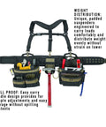 Heavy Duty Framer Tool Belt Apron With Comfort Lift Padded Suspenders 31 Pocket Carpenter Belt laid flat showing tool pockets