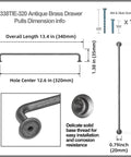 Dimensions of 12.6-Inch Center To Center Weathered Nickel Cabinet Handles 6 Pack Old School Antique Iron Bar Pulls