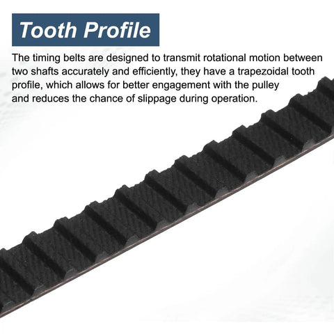 Close-up of 80XL Timing Belts Set Of 4, 0.37 Inch Wide 0.20 Inch Pitch, 40-Tooth Cogged Rubber with trapezoidal tooth profile