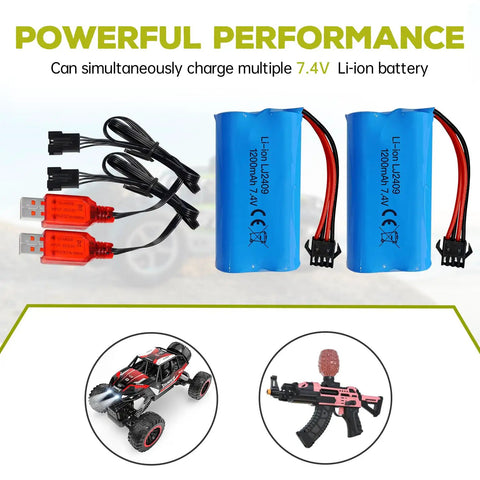 Two Pack 7.4V 1200mAh SM4P Plug Rechargeable Battery With USB Charging Cable For EC08 RC Toy Car Model