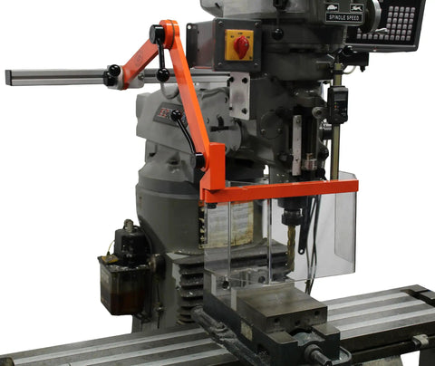 Pro Grade Milling Machine Guard With Ram Mount Safety Shield For Bridgeport Mills, OSHA Compliant, Articulating Arm And Lexan