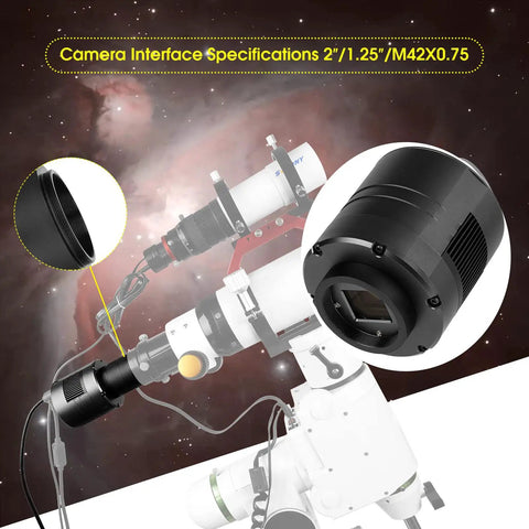 Cooled Telescope Camera With 11.7 MP USB 3.0 IMX294 Back Illuminated Sensor attached to telescope for astrophotography.