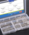 680 Piece Cotter Pin Assortment Kit In 304 Stainless Steel With Hairpin R Clips in open box with labeled sections