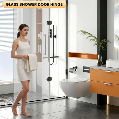 Modern bathroom with Black 180 Degree Glass Shower Door Hinge For Bathroom Built To Last Rubber Cushion Pads Notch Cut Required