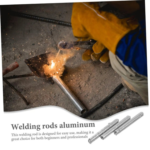 Low Temp Aluminum Welding Rods 6 Pack Aluminum Welding Sticks used for repair, close-up of welding action with sparks