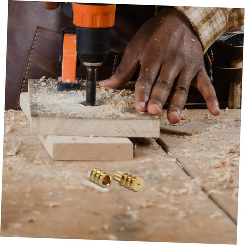 Copper Table Dowel Set For Dining Tables With Pin Hardware Connector Kit For Table Leaves And Dowel Rails, Super Easy Assembly And No Fuss Disassembly, Metal Leaf Latch Plate Holder, Durable Copper Pins in wood drilling setup