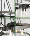 Close-up of Hayden 25 Inch 4 Light Modern Farmhouse Drum Pendant Light With Cylinder Glass Shades, gray oak finish, wiring details