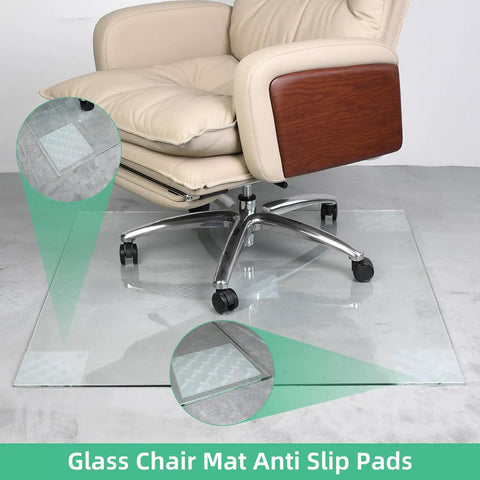 Chair on glass mat using 5 Pack 6x6 Inch Large Clear Self Adhesive Silicone Non Slip Pads For Rug To Carpet Gripping And Furniture Stabilization